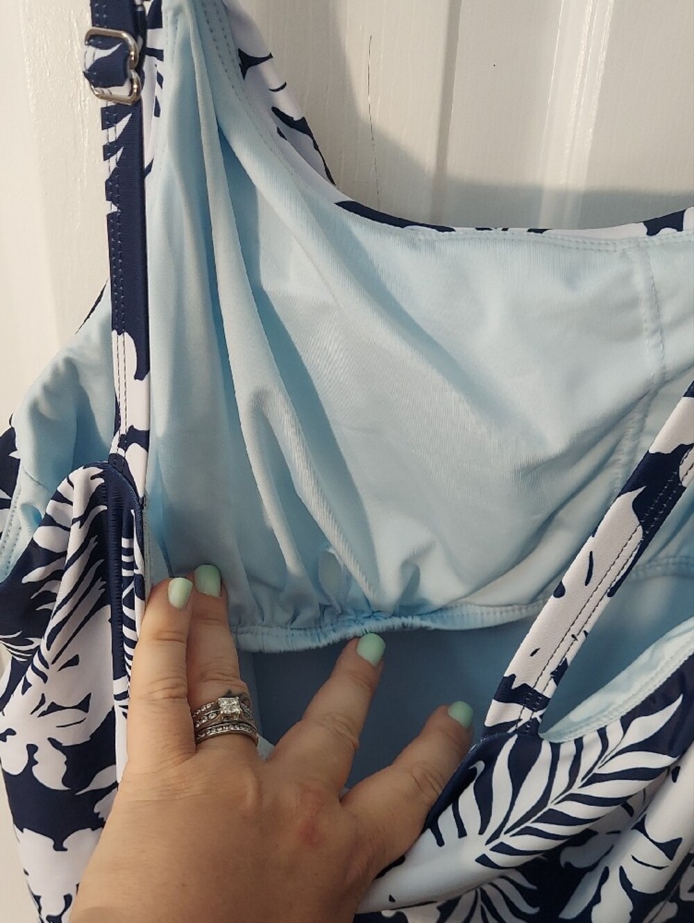 Womans Tankini Navy & White Tropical Print 2 Piece Swimsuit size XXL - Picture 5 of 6